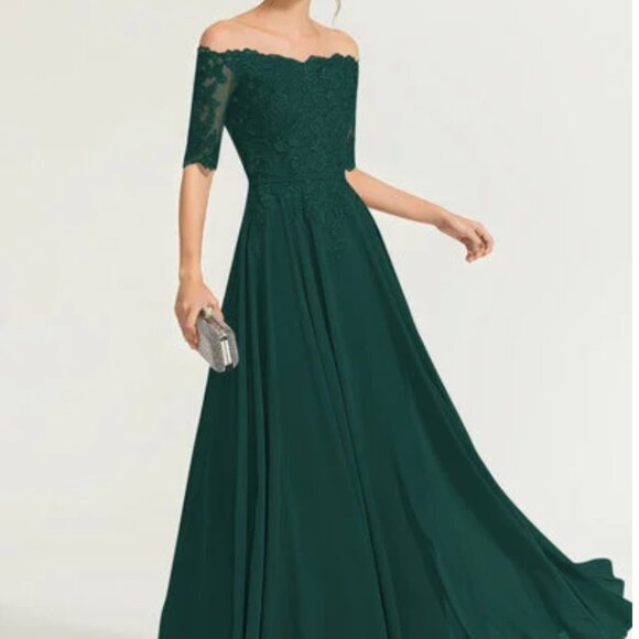 JJs House | Dresses | Nwt Jjs House Dark Green Offshoulder Mobmog Gown ...